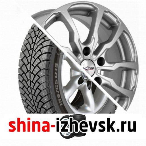 Колесо в сборе BF Goodrich G Force Stud 205/55 R16 Q 94 + X-trike X117 6.5xR16 5×114.3 ET45 DIA60.1 Темно-серебристый с полированной лицевой частью в Ижевске
